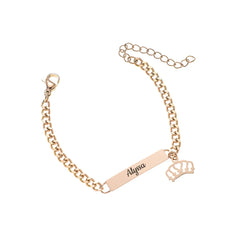 Personalized Steel Crown Charm Bracelet
