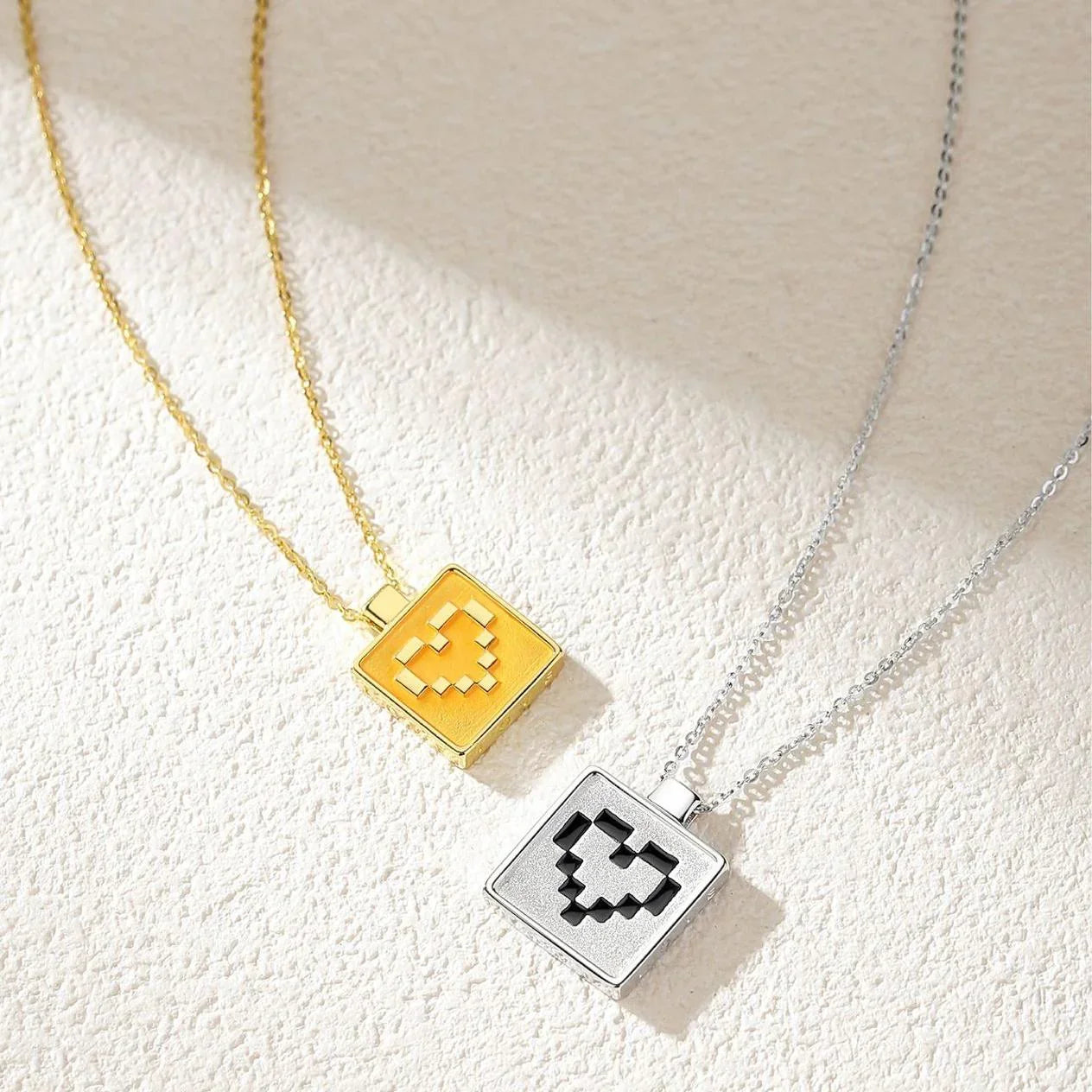 Pixel Heart Duo Pendant | S925 silver | Enamel