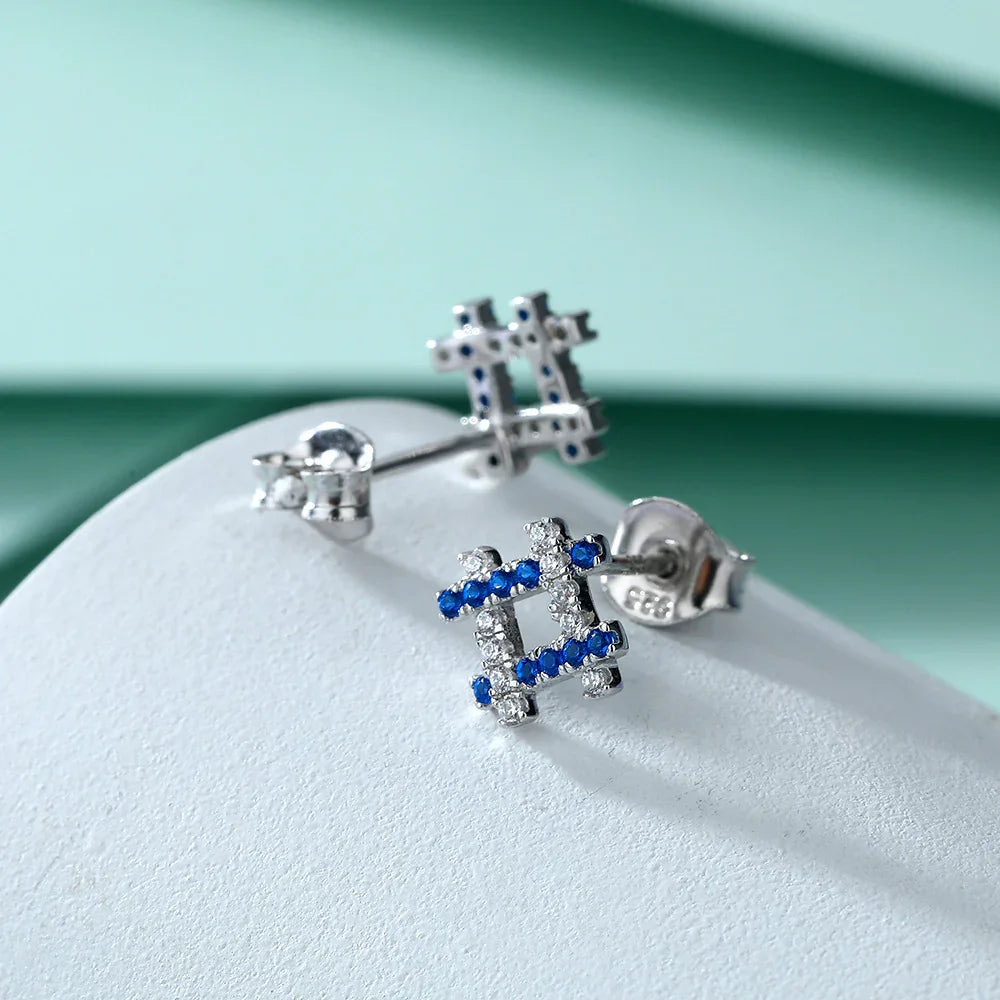 Blue Checkerboard Studs | S925 silver | Liora Gems