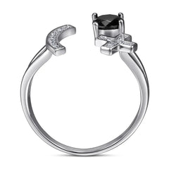 Liora black Gem X Ring | Adjustable Open Band | S925 Silver | Liora Gems
