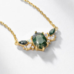 Gilded Moss Pendant Necklace | 10K Gold Plated S925 Silver | Moss Agate
