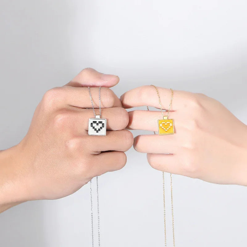 Pixel Heart Duo Pendant | S925 silver | Enamel