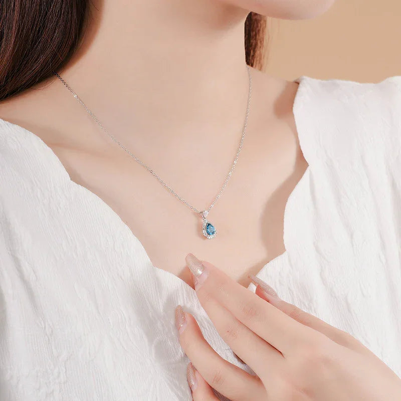 London Blue Topaz Teardrop Necklace | S925 Silver | Topaz