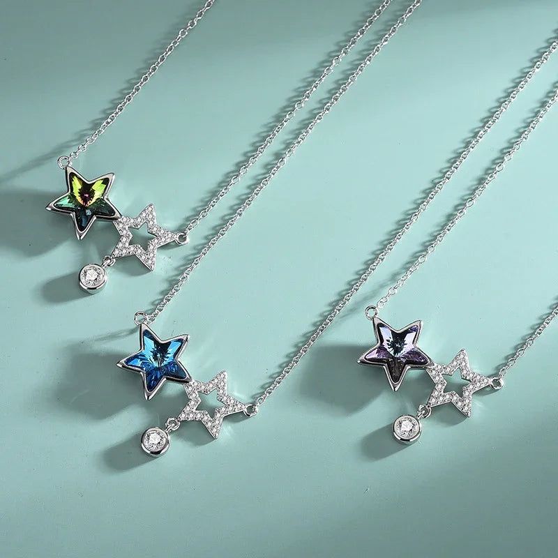 Celestial Twins Star Necklace  | S925 Silver | Liora Crystal