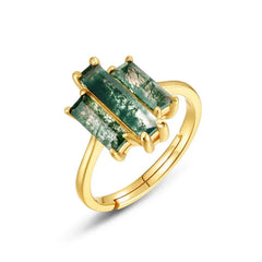 Sunset Moss Knuckle Ring | 10K Gold S925 Silver | Moss Agate Stone