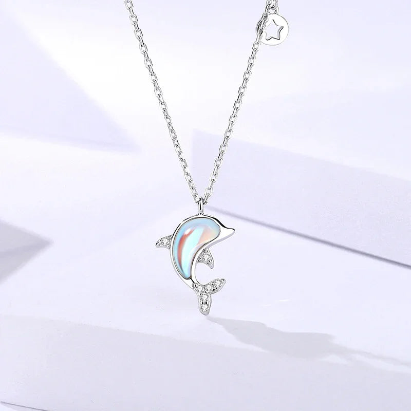 Dolphin Moonstone Necklace | S925 Silver | Moonstone