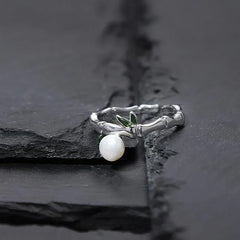 Bamboo Whispe Adjustable Ring | Sustainable Metal | Pearl