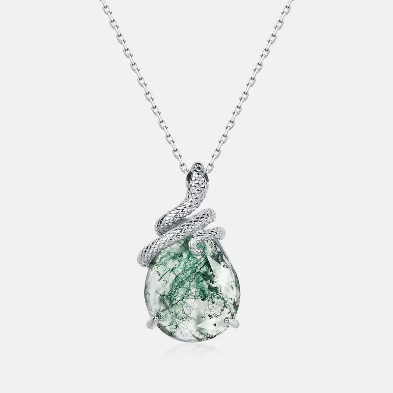 Snake & Forest Pendant | S925 Silver | Moss Agate