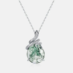 Snake & Forest Pendant | S925 Silver | Moss Agate