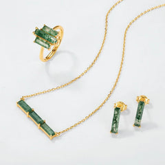 Everou Moss Prism Bar Earrings | 10K Gold S925 Silver | Moss Agate Stone