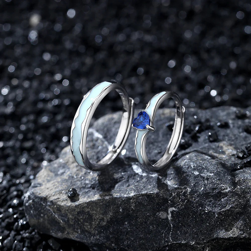 Tidal Current Band and Heart Crest Ring | S925 Silver | Luminous enamel