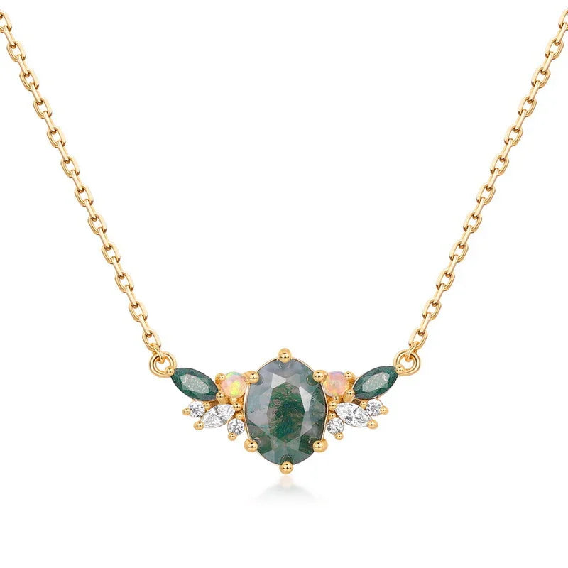 Gilded Moss Pendant Necklace | 10K Gold Plated S925 Silver | Moss Agate