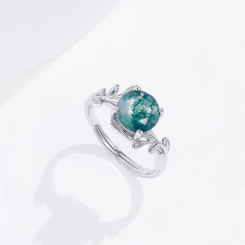 Secret Garden Ring - Self-Sizing | S925 Silver | Moss Agate Stone