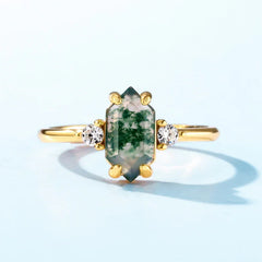 Moss Haven Dual-Tone Ring | Adjustable | S925 Silver | Moss Agate