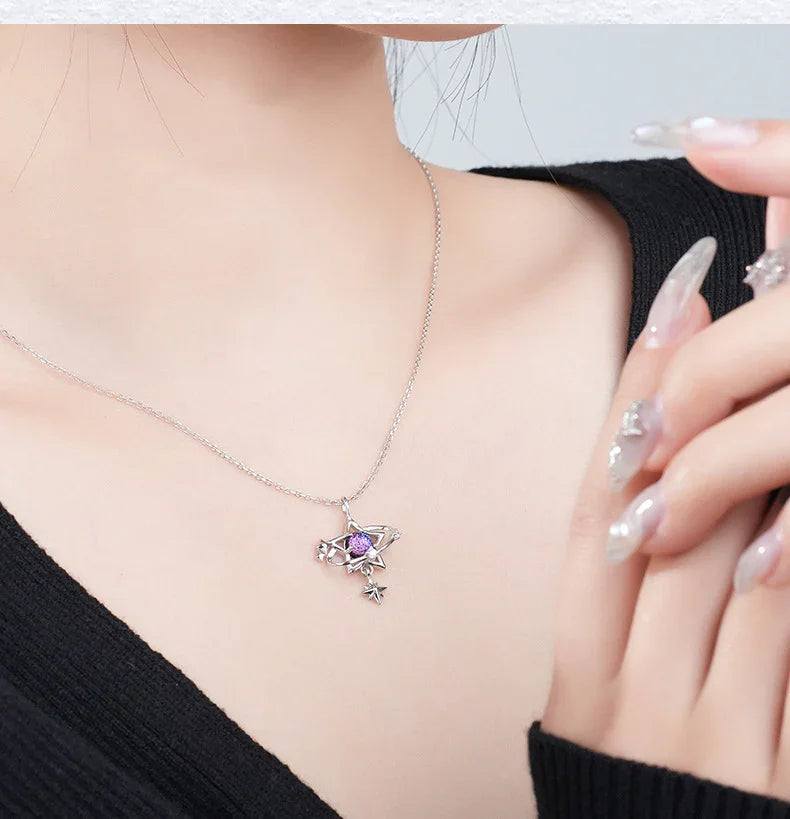 Celestial Orbit Glass Stone Necklace | S925 Silver | Liora Gem