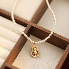 Lucky Pearl & Gourd Necklace | Sustainable Metal | Pearl