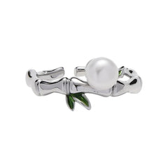 Bamboo Whispe Adjustable Ring | Sustainable Metal | Pearl