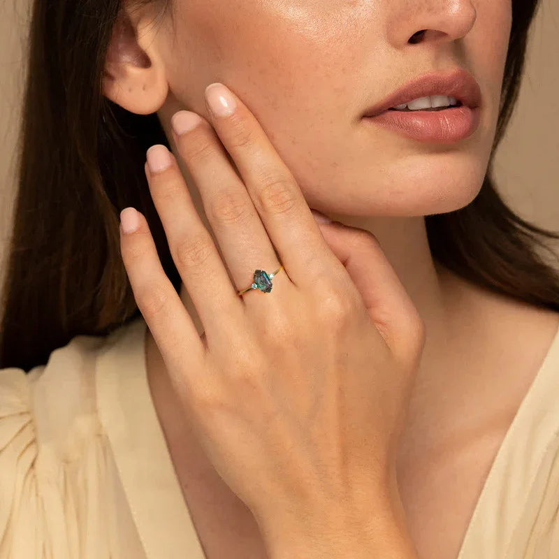 Moss Haven Dual-Tone Ring | Adjustable | S925 Silver | Moss Agate