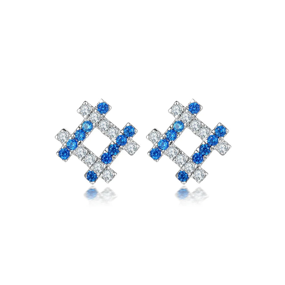 Blue Checkerboard Studs | S925 silver | Liora Gems