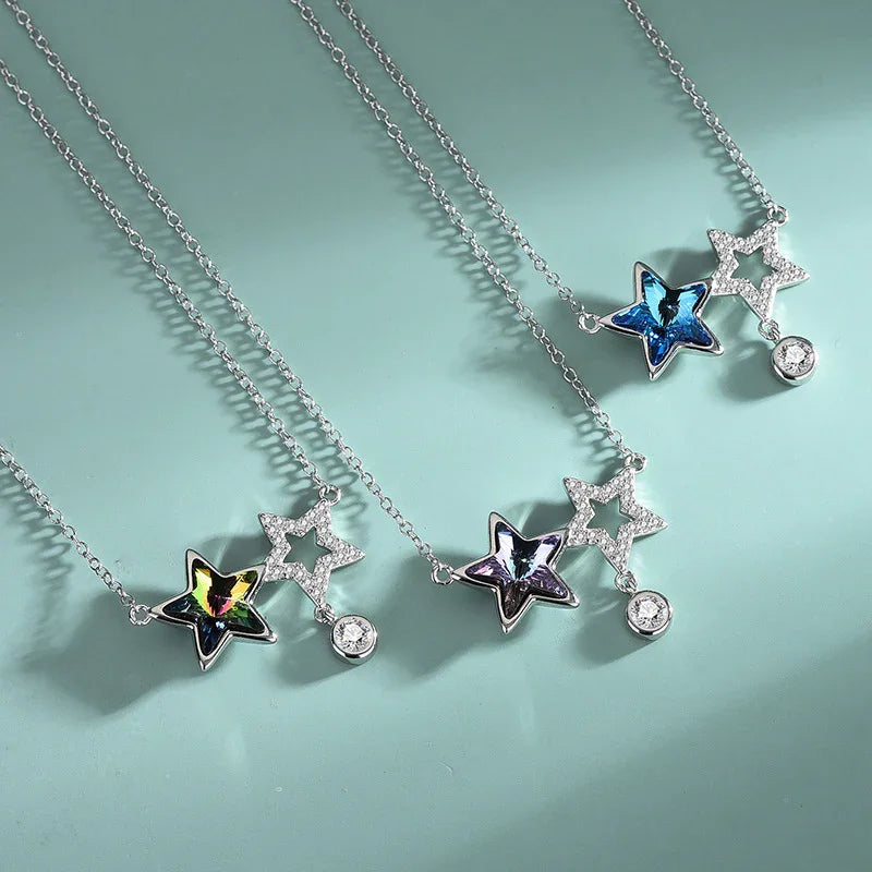 Celestial Twins Star Necklace  | S925 Silver | Liora Crystal