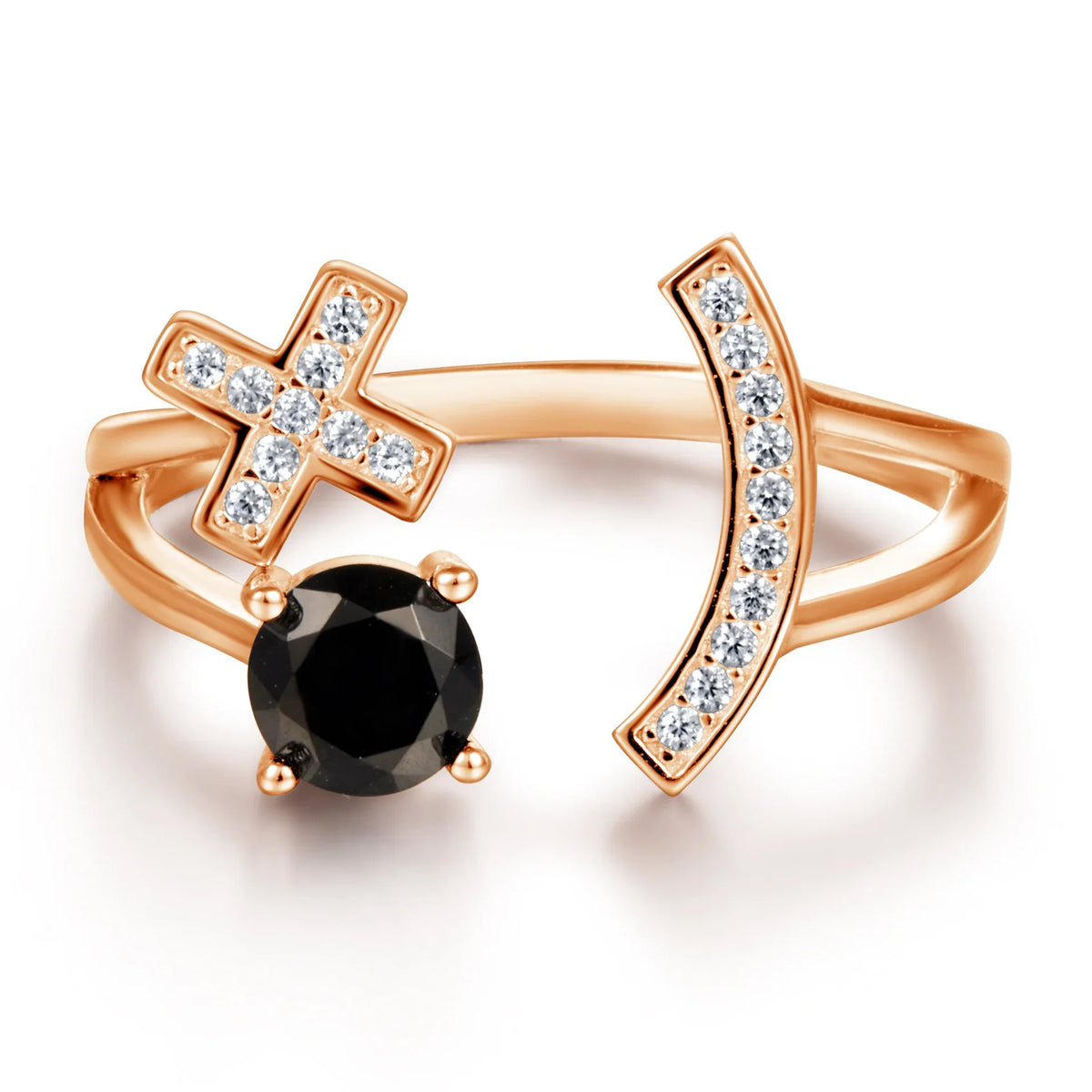 Liora black Gem X Ring | Adjustable Open Band | S925 Silver | Liora Gems