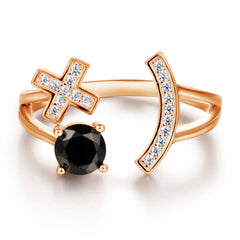 Liora black Gem X Ring | Adjustable Open Band | S925 Silver | Liora Gems