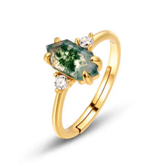 Moss Haven Dual-Tone Ring | Adjustable | S925 Silver | Moss Agate