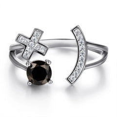 Liora black Gem X Ring | Adjustable Open Band | S925 Silver | Liora Gems