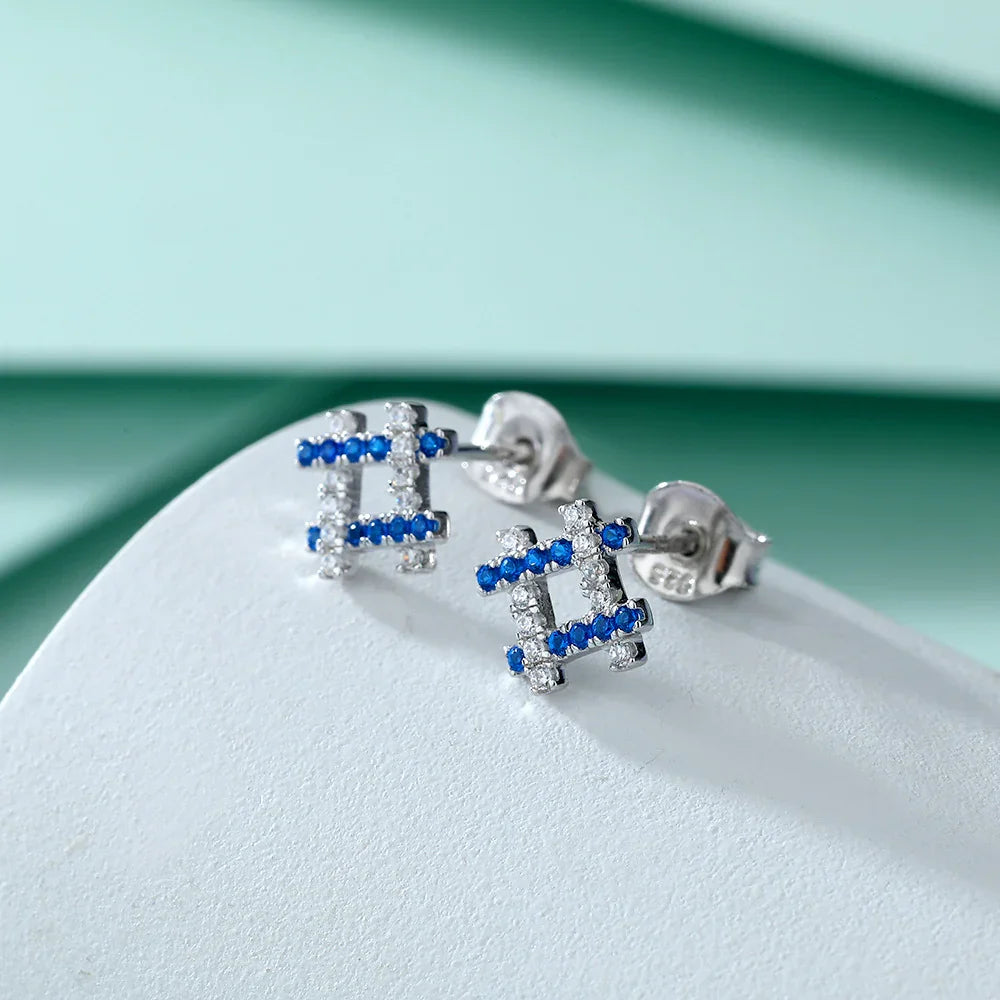 Blue Checkerboard Studs | S925 silver | Liora Gems