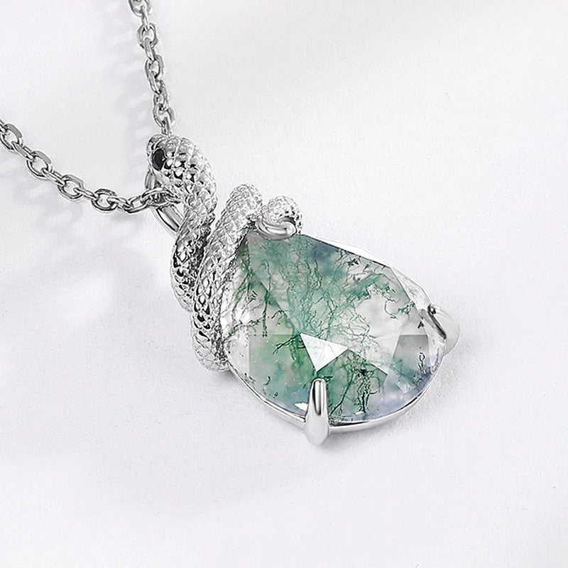 Snake & Forest Pendant | S925 Silver | Moss Agate
