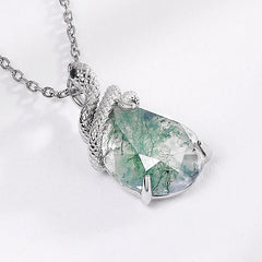 Snake & Forest Pendant | S925 Silver | Moss Agate