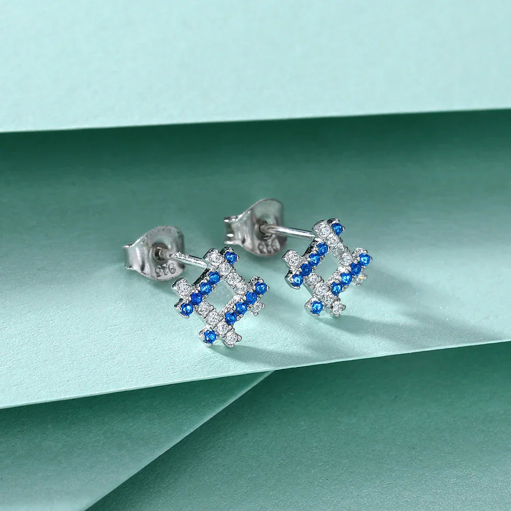 Blue Checkerboard Studs | S925 silver | Liora Gems