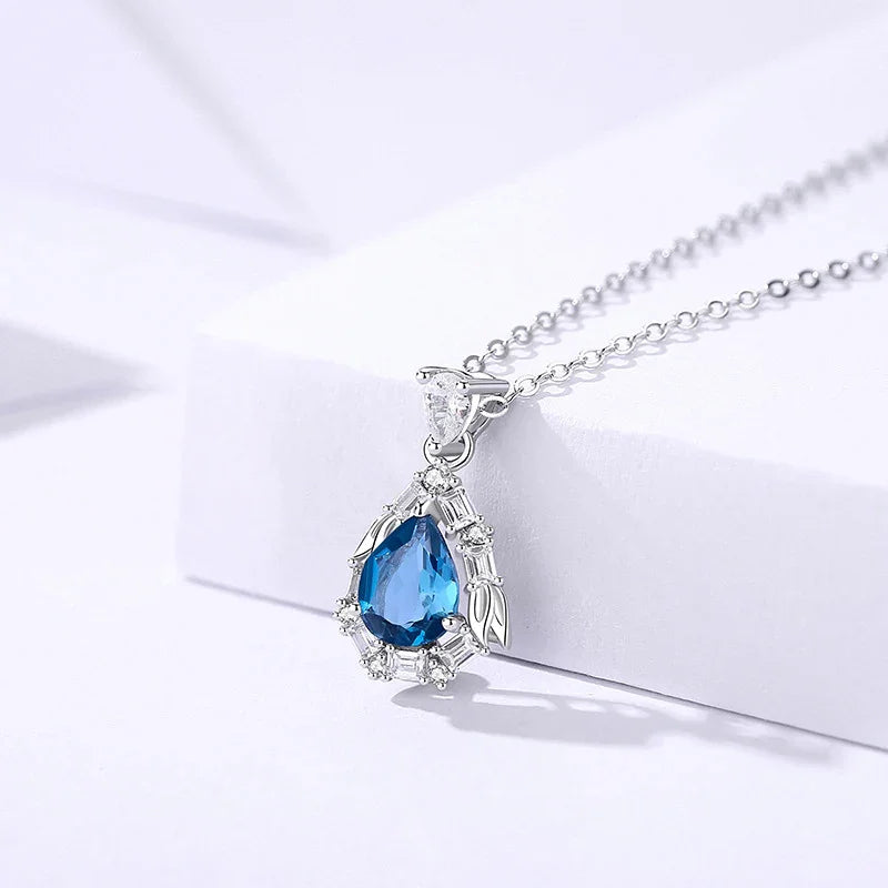 London Blue Topaz Teardrop Necklace | S925 Silver | Topaz