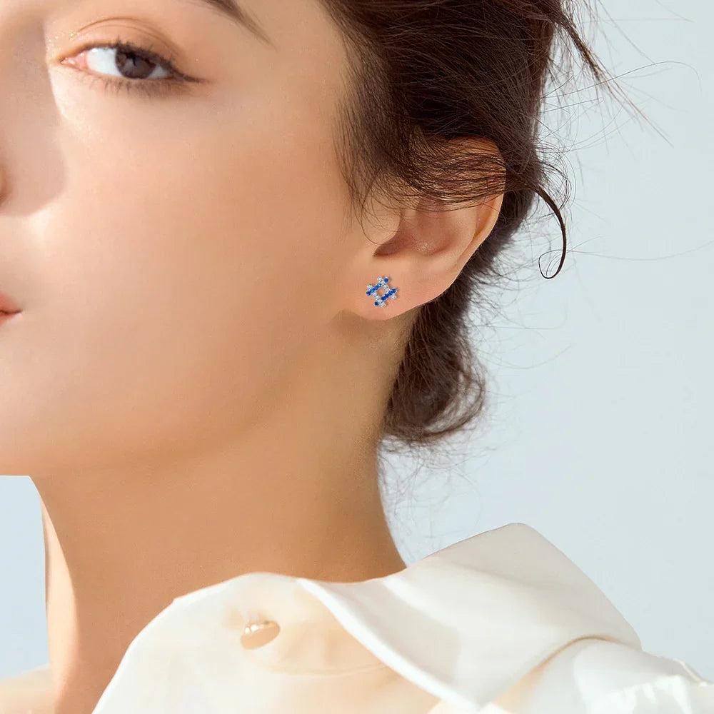 Blue Checkerboard Studs | S925 silver | Liora Gems