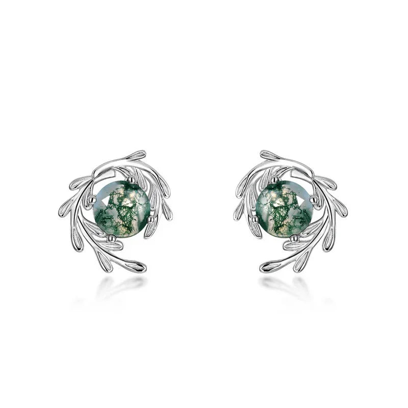 Leaf Vine Moss Earrings Sterling Silver | S925 Silver | Moss Agate