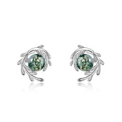 Leaf Vine Moss Earrings Sterling Silver | S925 Silver | Moss Agate