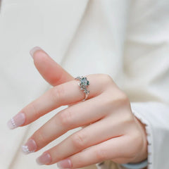 Everou Heart Moss Tendril Ring | S925 Silver | Moss Agate Stone