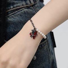 Crimson Bloom Pearl Bracelet | Sustainable Metal | Pearl