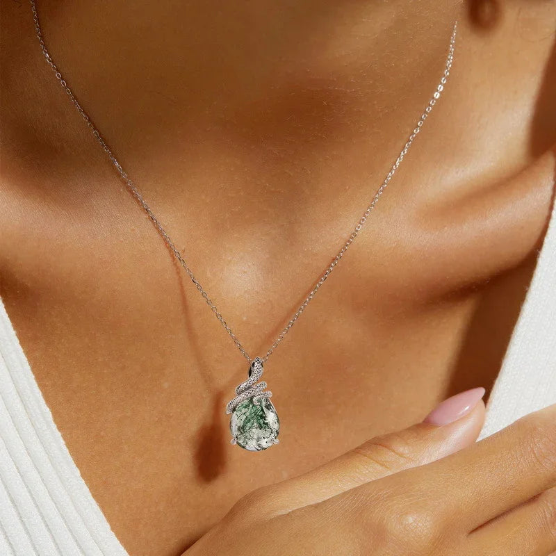 Snake & Forest Pendant | S925 Silver | Moss Agate