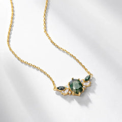 Gilded Moss Pendant Necklace | 10K Gold Plated S925 Silver | Moss Agate