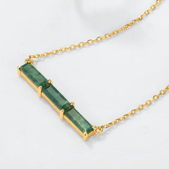 Everou Linear Moss Triad Necklace | 10K Gold S925 Silver | Moss Agate