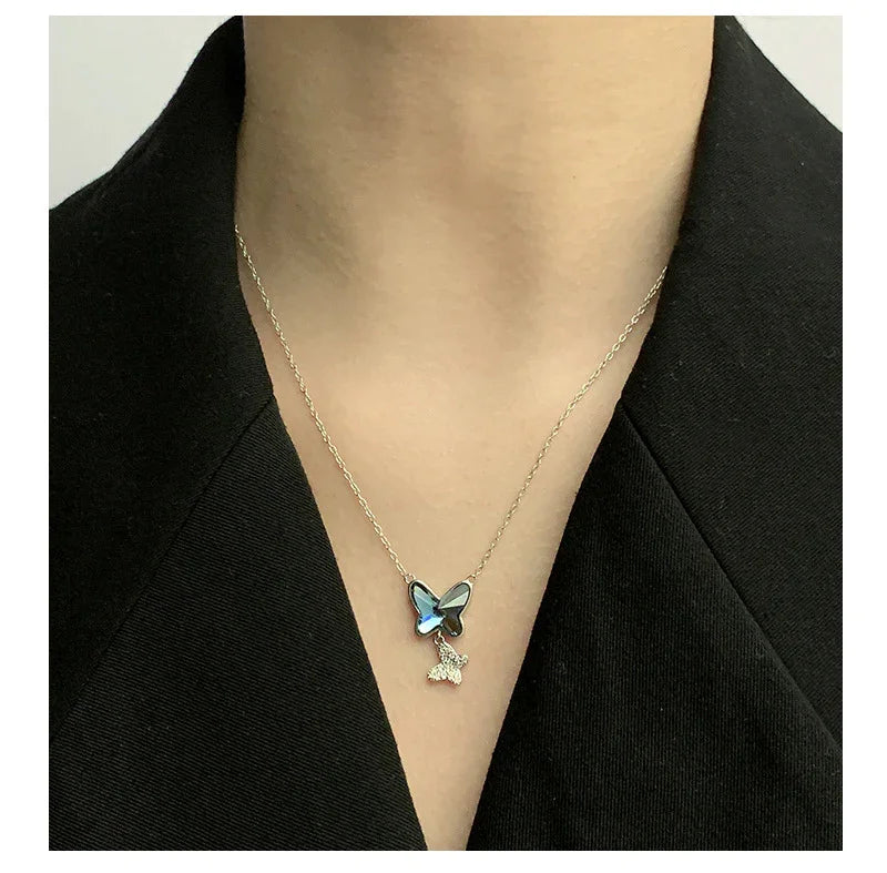 Phantom Butterfly Silver Collarbone Chain  | S925 Silver | Liora Crystal