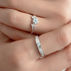 Lunar Grove Band and Bloom Glow Ring | S925 Silver | Luminous enamel