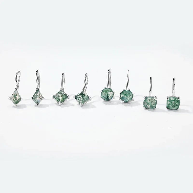 Forest Facets Earrings | S925 Silver | Moss Agate
