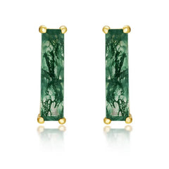 Everou Moss Prism Bar Earrings | 10K Gold S925 Silver | Moss Agate Stone