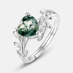 Everou Heart Moss Tendril Ring | S925 Silver | Moss Agate Stone