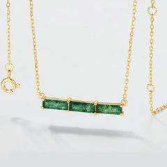 Everou Linear Moss Triad Necklace | 10K Gold S925 Silver | Moss Agate