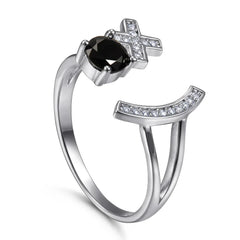 Liora black Gem X Ring | Adjustable Open Band | S925 Silver | Liora Gems