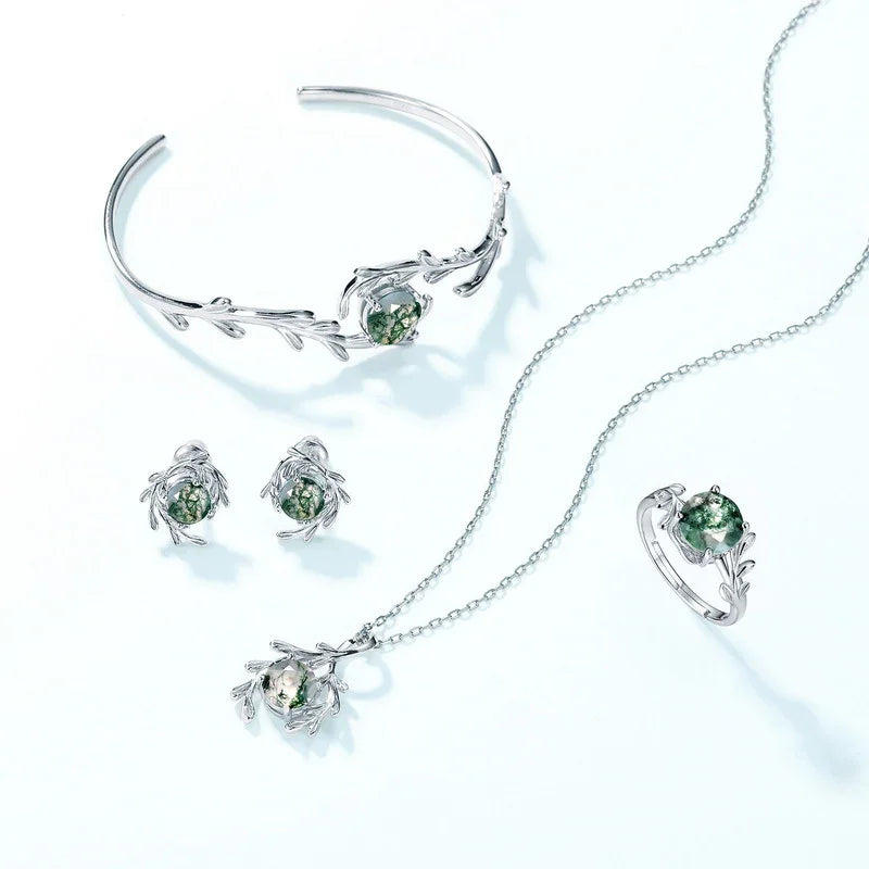 Forest Whisper Necklace | S925 Silver | Moss Agate