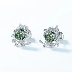 Leaf Vine Moss Earrings Sterling Silver | S925 Silver | Moss Agate